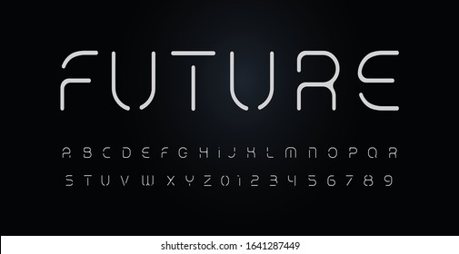 Future stencil alphabet. Vector font with erasing parts of the letters. Thin segment line font, minimal type for modern futuristic logo, elegant monogram, digital device, posters and hud web graphic. 