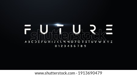 Future style font, bold letters and numbers. Futuristic design type for modern logo. Minimalist vector typography for digital device and hud graphic element. Cropped style alphabet