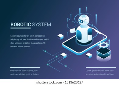 future system automation with robot capabilities in 3d isometric illustration style