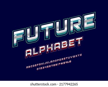 Future tech alphabet design with uppercase, numbers and symbol