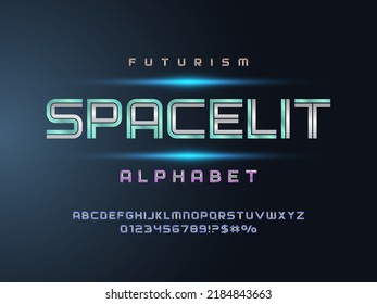 Future tech alphabet design with uppercase, numbers and symbol