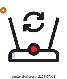 Tecnologías futuras en la industria de sistemas informáticos y sistemas informáticos de automática a partir de increíbles desarrollos de Internet.iconos de línea vectorial, signos y símbolos en diseño plano
