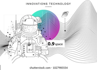 Future technologies in cosmos operations, automatics robot systems and innovations industry from awesome internet developments. Made in really geometry style with linear pictogram of future design