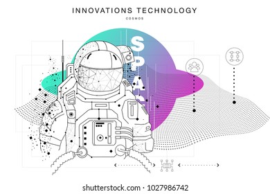 Future technologies in cosmos operations, automatics robot systems and innovations industry from awesome internet developments. Made in really geometry style with linear pictogram of future design