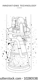 Future technologies in cosmos operations, automatics robot systems and innovations industry from awesome internet developments. Made in really geometry style with linear pictogram of future design