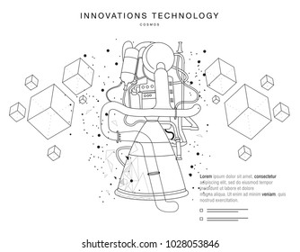 Future technologies in cosmos operations, automatics robot systems and innovations industry from awesome internet developments. Made in really geometry style with linear pictogram of future design
