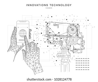 Future technologies in cosmos operations, automatics robot systems and innovations industry from awesome internet developments. Made in really geometry style with linear pictogram of future design