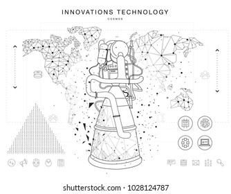Future technologies in cosmos operations, automatics robot systems and innovations industry from awesome internet developments. Made in really geometry style with linear pictogram of future design