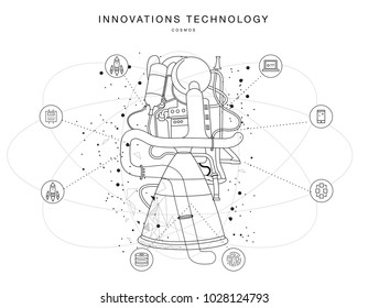 Future technologies in cosmos operations, automatics robot systems and innovations industry from awesome internet developments. Made in really geometry style with linear pictogram of future design