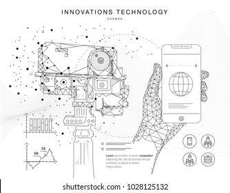 Future technologies in cosmos operations, automatics robot systems and innovations industry from awesome internet developments. Made in really geometry style with linear pictogram of future design