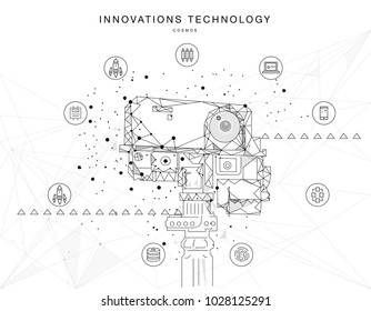 Future technologies in cosmos operations, automatics robot systems and innovations industry from awesome internet developments. Made in really geometry style with linear pictogram of future design
