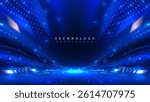 Future technology background with blue digital grid. Stage with backdrop showing big data transmission. Vector illustration.
