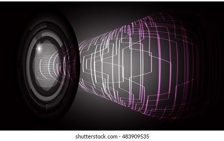 future technology, black eye cyber security concept background, abstract hi speed digital internet.motion move speed blur