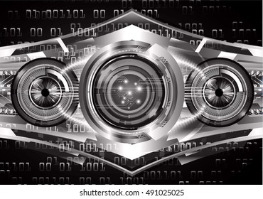 future technology, black silver eye cyber security concept background, abstract hi speed digital internet.motion move speed blur. eyeball