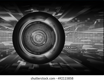 future technology, black silver eye cyber security concept background, abstract hi speed digital internet.motion move speed blur. eyeball. vector