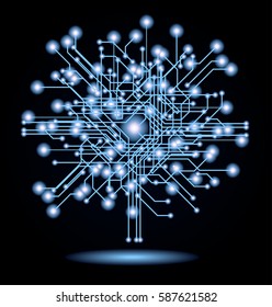 Tecnologia do futuro. Fundo de conceito cibernético azul. Resumo Internet digital de alta velocidade. Borrão de movimento de movimento. Rede abstrata na forma de uma árvore. Rede abstrata em forma de árvore,