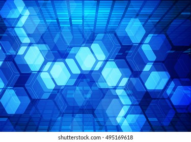 future technology, blue cyber security concept background, abstract hi speed digital internet.motion move speed blur. vector. Hexagon pixel