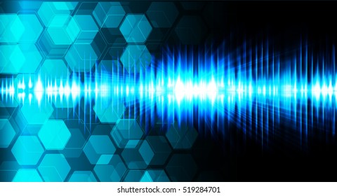 future technology, blue cyber security concept background, abstract hi speed digital internet.motion move speed blur. pixel . Hexagonal grid vector. sound wave