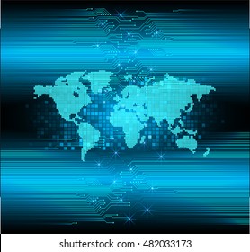 future technology, blue cyber world security concept background, abstract hi speed digital internet.motion move speed blur