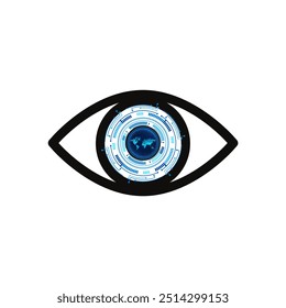 Tecnología futura, fondo de concepto de seguridad cibernética de ojo azul, globo ocular de píxel de Internet digital de alta velocidad abstracto. Ilustración vectorial