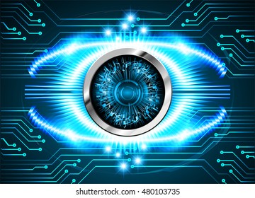 future technology, blue eye cyber security concept background, abstract hi speed digital internet. vector
