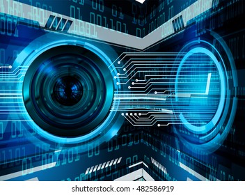 future technology, blue eye cyber security concept background, abstract hi speed digital internet.motion move speed blur