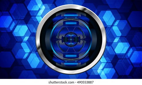future technology, blue eye cyber security concept background, abstract hi speed digital internet.motion move speed blur. grid Hexagon. eyeball