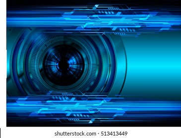 Tecnología futura, fondo del concepto de seguridad cibernética de ojo azul, Internet digital abstracto de alta velocidad. Desenfoque de velocidad de movimiento. Vector de globo ocular de píxeles