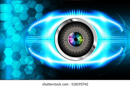 future technology, blue eye cyber security concept background, abstract hi speed digital internet.motion move speed blur. pixel . Hexagonal grid eyeball vector