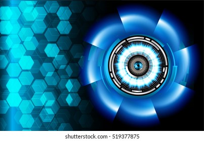 future technology, blue eye cyber security concept background, abstract hi speed digital internet.motion move speed blur. pixel . Hexagonal grid vector. eyeball