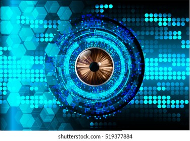 future technology, blue eye cyber security concept background, abstract hi speed digital internet.motion move speed blur. pixel . Hexagonal grid vector. eyeball