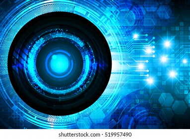 future technology, blue eye cyber security concept background, abstract hi speed digital internet.motion move speed blur. pixel . Hexagonal grid. eyeball