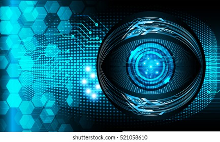 future technology, blue eye cyber security concept background, abstract hi speed digital internet.motion move speed blur. pixel . Hexagonal grid vector. eyeball