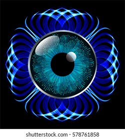 future technology, blue eye cyber security concept background, abstract hi speed digital internet.motion move blur. pixel eyeball. vector