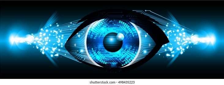 future technology, blue eye light cyber security concept background, abstract hi speed digital data internet website. motion move speed blur. vector eyeball