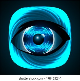 future technology, blue eye light cyber security concept background, abstract hi speed digital data internet website. motion move speed blur. vector eyeball