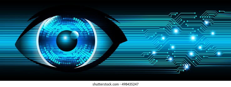 future technology, blue eye light cyber security concept background, abstract hi speed digital data internet website. motion move speed blur. vector eyeball