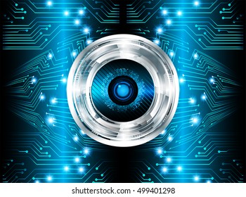 future technology, blue eye light cyber security concept background, abstract hi speed digital data internet website. motion move speed blur. eyeball