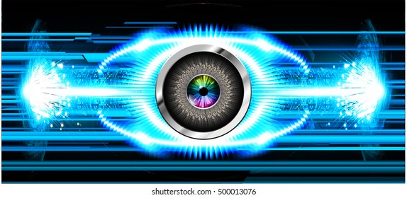 future technology, blue eye light cyber security concept background, abstract hi speed digital data internet website. motion move speed blur. pixel eyeball vector