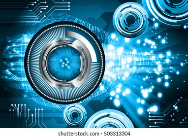 future technology, blue eye silver cyber security concept background, abstract hi speed digital internet.motion move speed blur. eyeball
