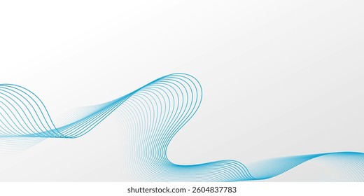 Future technology blue flowing wave lines on a light grey background. Dynamic smooth digital tech backdrop. Smoke wavy line design for brochure, ads, website, banner, presentation
