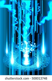 future technology, blue light cyber security concept background, abstract hi speed digital data internet website. motion move speed blur. pixel vector. bolt, thunderbolt, shaft