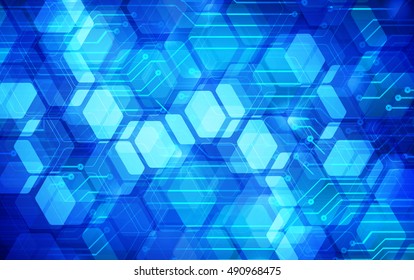 future technology, blue silver cyber security concept background, abstract hi speed digital internet.motion move speed blur. grid Hexagon. pixel