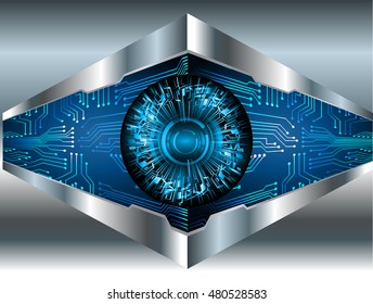 future technology, blue silver eye cyber security concept background, abstract hi speed digital internet