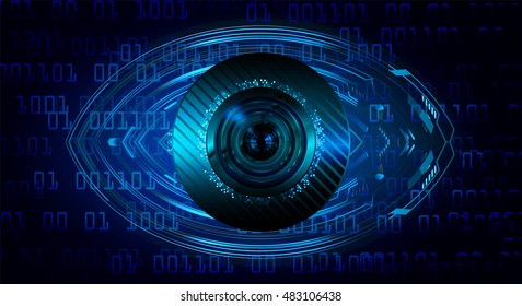 future technology, blue silver eye cyber security concept background, abstract hi speed digital internet.motion move speed blur