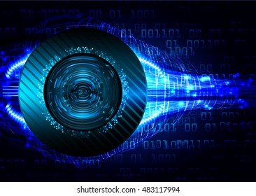 future technology, blue silver eye cyber security concept background, abstract hi speed digital internet.motion move speed blur