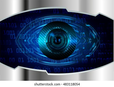 future technology, blue silver eye cyber security concept background, abstract hi speed digital internet.motion move speed blur