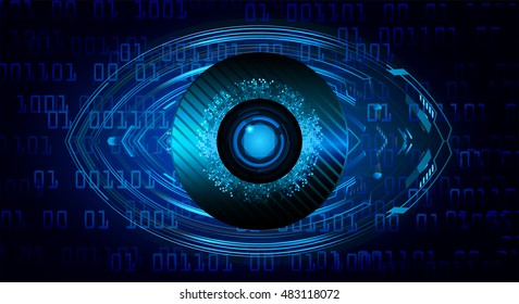 future technology, blue silver eye cyber security concept background, abstract hi speed digital internet.motion move speed blur