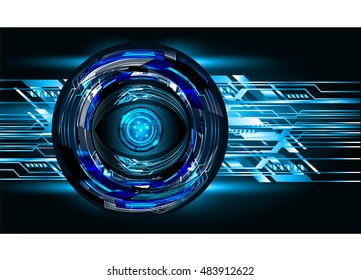 future technology, blue silver eye cyber security concept background, abstract hi speed digital internet.motion move speed blur