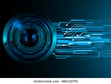 future technology, blue silver eye cyber security concept background, abstract hi speed digital internet.motion move speed blur